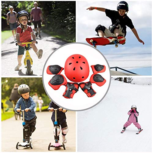 KAMSANG Protective Gear Set with Knee Elbow Pads and Wrist Guards for Bike Skateboarding Roller Blading Scooter Riding Bicycling Roller Skating and More (Red, Small)