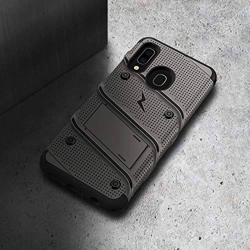 ZIZO Bolt Series for Samsung Galaxy A20 Case | Heavy-Duty Military-Grade Drop Protection w/Kickstand Included Belt Clip Holster Tempered Glass Lanyard Galaxy A50 - Metal Gray