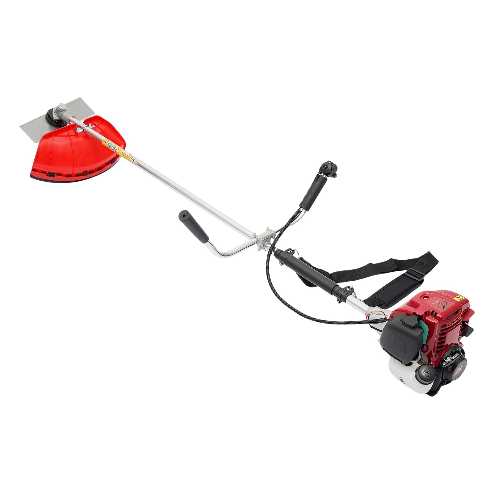 38.3cc Gas Powered Brush Cutter, 4-Cycle Weed Eater Grass Trimmer with Steel Blade, Lawn Mower, Rubber Handle & Shock-Absorbing Shoulder Strap Included