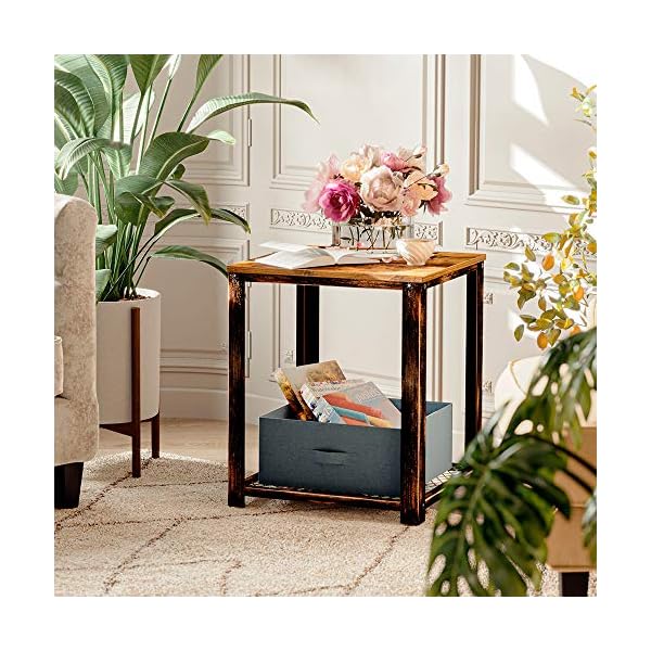 Rolanstar Rustic End Table, 2-Tier Side Table with Retro Metal Frame and Iron Mesh Storage Organizer Shelves, for Living Room, ED001-A - Image 3