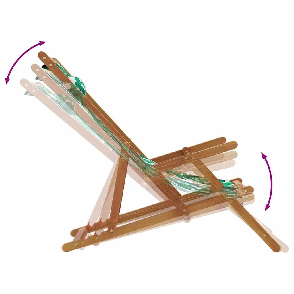 Silla de playa plegable de madera con marco de eucalipto macizo y tela transpirable, ajustable en 3 posiciones, cojín y reposabrazos, resistente hasta 110 kg.