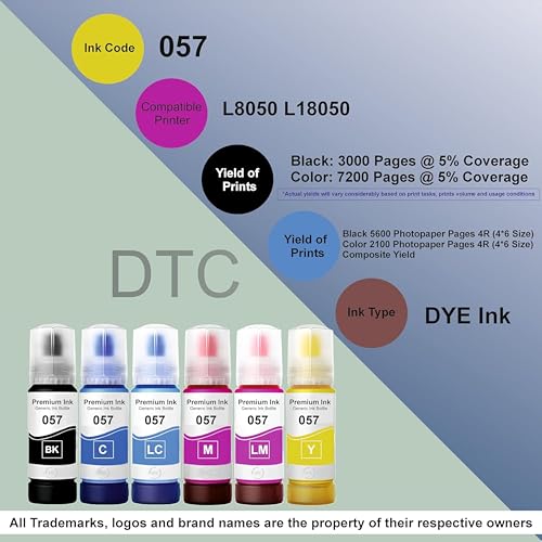 Image of Duplex DTC Refill Ink 057 Compatible with Epson L8050, L18050, L8150W Printer (057 Black Ink 5 Pcs)