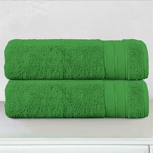 Image of Elegant Comfort Three Line Popcorn Towel Set for Bathroom 27 x 54 inches, Premium Hotel Quality 2-PACK Bath Towels, 100% Turkish Cotton, Soft and Durable, Quick Dry and Highly Absorbent, Emerald Green