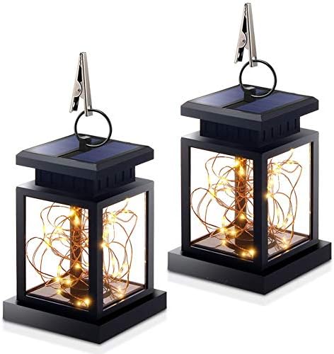 Hanging Solar Lights, Outdoor Hanging Lanterns Lights Solar Fairy String Lights Outdoor Dusk to Dawn Auto On/Off for Garden Patio Yard, Warm White - Christmas Decorations (2Pack)