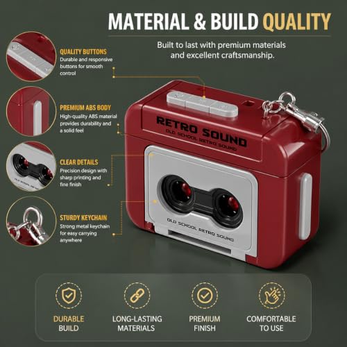 Image of Retro Tape Recorder Keychain Set of 2 - Mini Cassette Player Style Portable Sound Keychain with Built-in Chinese Songs, Vintage Hanging Ornament for Backpack, Handbag & Car Keys