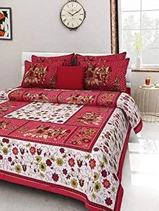 JAIPUR PRINTS Cotton Comfort Rajasthani Jaipuri Traditional King Size 1 Double Bedsheet with 2 Pillow Covers. - Multi_OfferGift29