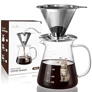 Comfome Pour Over Coffee Maker 17 oz, Drip Coffee Maker Pour Over with High Heat-resistant Carafe and Per