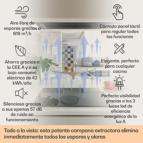 Klarstein-Campana-Extractora-Empotrable-l-Bajo-Consumo-230W-Extraccion-620mh-90-cm-Ancho-l-Campanas-Extractoras-Cocina-con-Extraccion-de-Humos-para-Techo-Extractor-Cocina-Silencioso-Negro