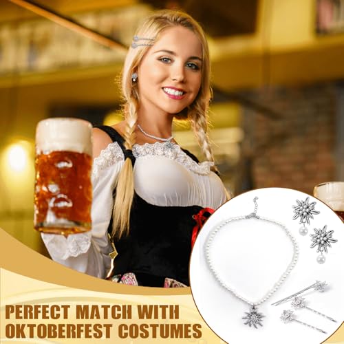 TaimeiMao Trachtenkette mit Strass Edelweiß Herz Anhänger, Edelweiß Armband und Edelweiß Ohrstecker (Anzug) (3)