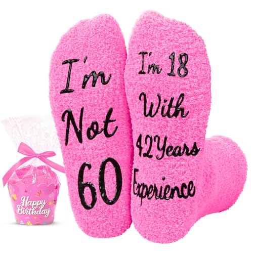 HAPPYPOP 60th Birthday Gifts Ideas for Women - Ideal Gifts for 60 Year Old Mom Dad, Pink Socks for 60 Year Old Woman