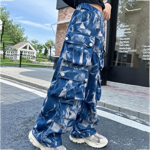 Girls Boys Camouflage Cargo Jeans Kids Baggy Hip Hop Denim Pants Tie Dye Pockets Elastic High Waist Aesthetic3