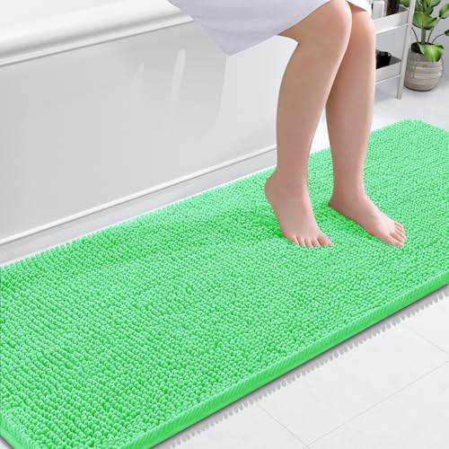 Image of OLANLY Bathroom Runner Rugs 70x24, Soft Absorbent Chenille Bath Rugs, Rubber Backing Quick Dry, Machine Washable Long Bath Mats for Bathroom Floor, Tub and Shower, Home Decor Accessories, Mint Green