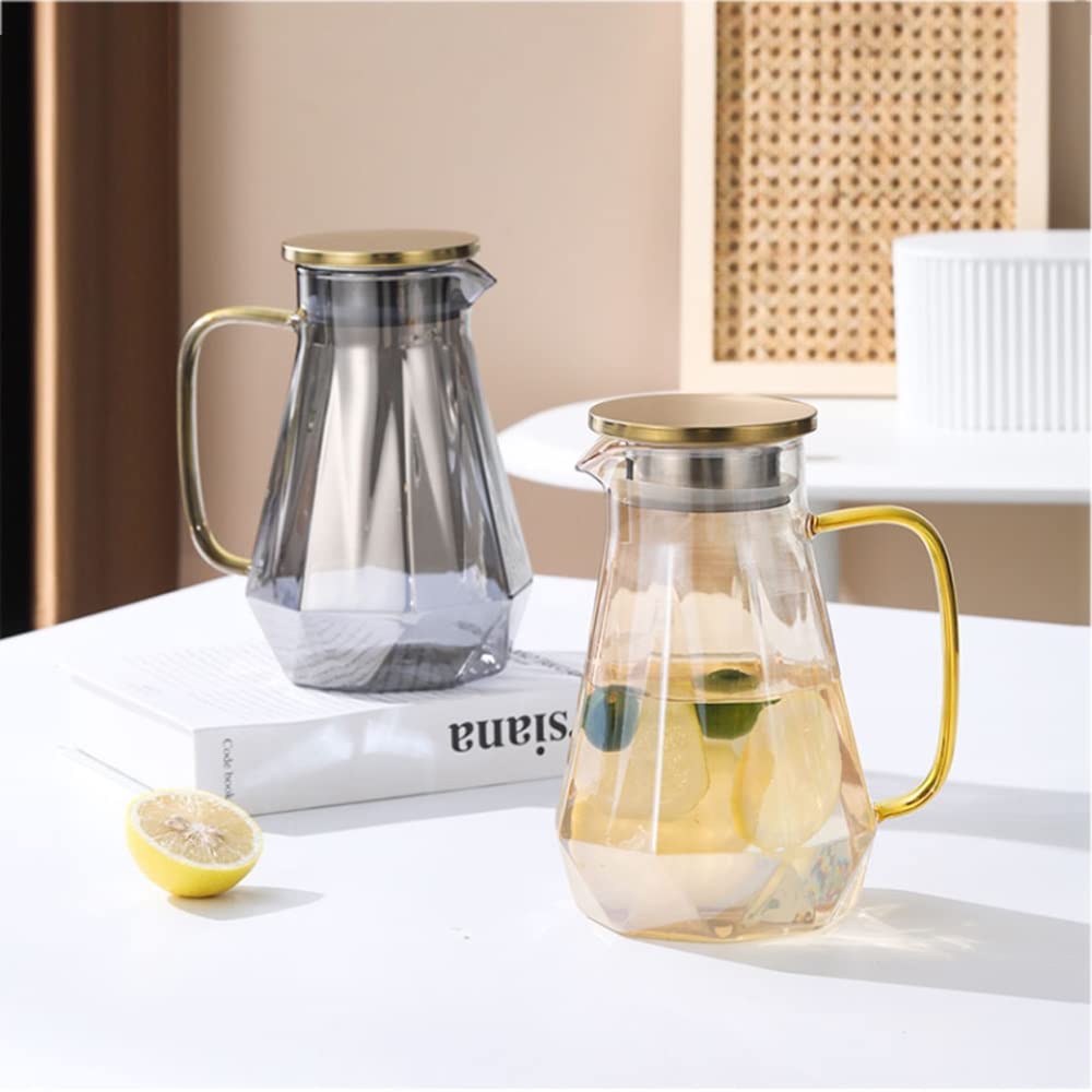 Nff Jarra De Cristal, Jarra De Agua De Cristal De 1,6 L con Tapa, Jarra De Cristal Geométrica Resistente Al Calor, Fácil De Limpiar, Apta For Zumo, Té, Agua, Café (Color : Smoke Grey)