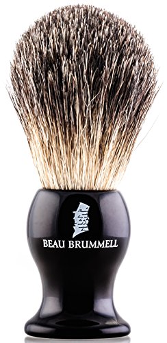 Men's Pure Badger Shaving Brush | Perfect Shave by Beau Brummell | Ergonomic Waterproof Black Resin Handle | 100% Badger Brush with Refined Materials | For Safety, Straight, Shaving and Double Razors