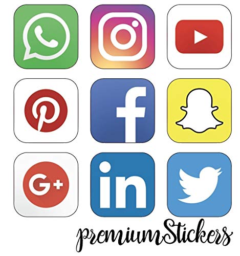Set van 9 individueel gesneden sociale media pictogrammen - winkel, café, bar, restaurant teken vinyl sticker stickers (groot - 20x16cm)