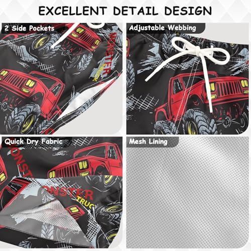 Boys Swim Trunks Monster Truck Red Car Toddler Swim Shorts Beach Board Shorts Swimsuit3