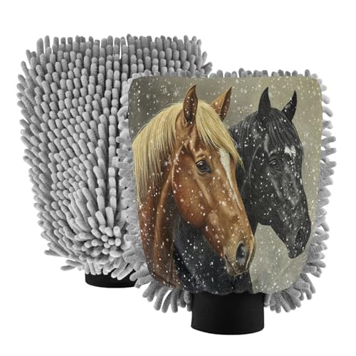 STAYTOP Two Horses Car Wash Mitt Microfiber, 2Pcs Scratch Free Lint-Free, Premium Chenille Microfiber Mitt Car Wash Brush-L