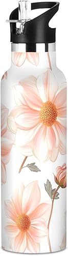 Miniatura 24 de Botellas de agua reutilizables con tapa de boquilla a prueba de fugas, diseño de girasol neutro de doble pared, aislamiento al vacío, a prueba de