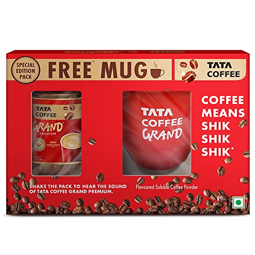 Tata Coffee Grand Premium Instant Coffee | Special Edition Promo Pack | 100% Coffee Blend | With Flavour Locked Decoction Crystals| 50g Jar with Mug