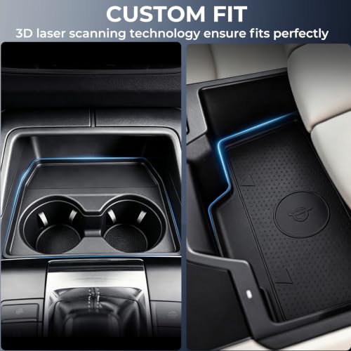 Image of Cup Holder Insert & Wireless Charging Protective Mat for Mazda CX5 2026, Center Console Interior Accessories Cup Holder & Wireless Charger Cover Pad for 2026 CX-5, Black