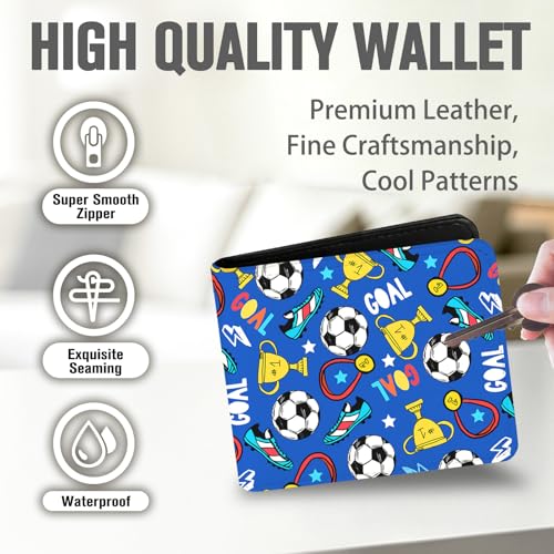 Image of Kids Wallet for Boys, Cool Wallets for Teen Son Ages 4 5 6 7 8 9 10 11 12 13 14 15 16, Leather Bifold Purse with Coin Pocket ID Window, Christmas Birthday Gift for Kid Men Boy Youth Guys