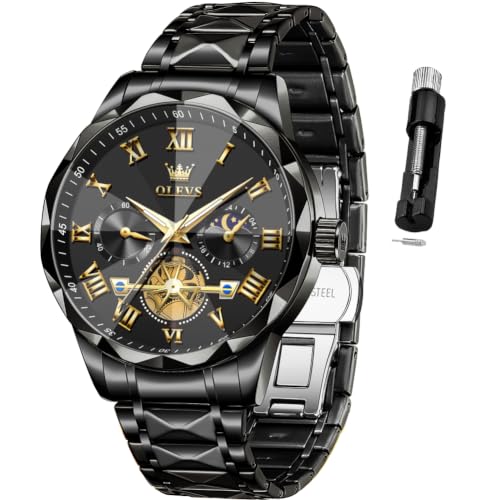 Image of OLEVS Watches for Men Luxury Diamond Casual Large Dial Watches Stainless Steel Waterproof Business Dress Analog Luminous Date Mens Watches