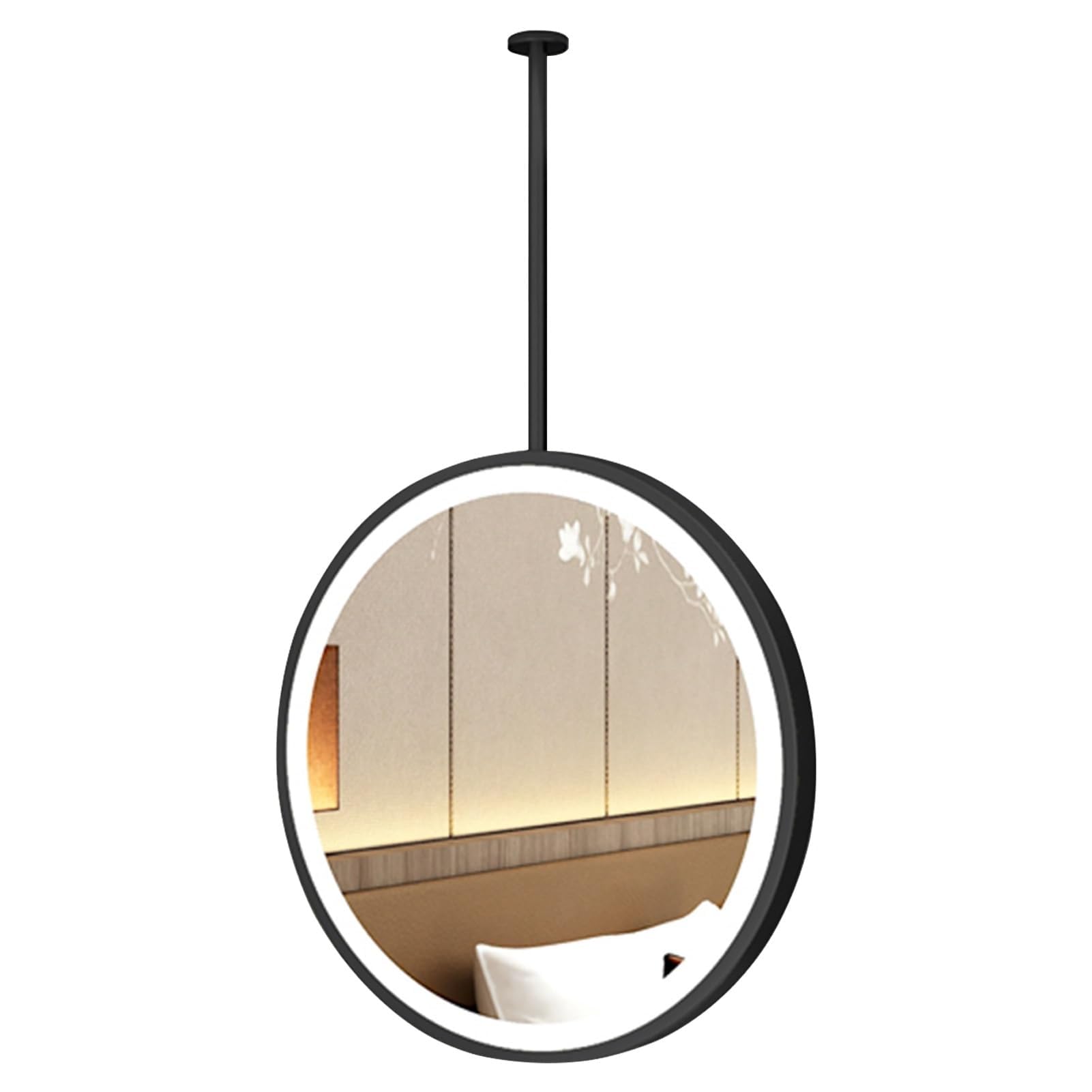 QICBYING Floating Vanity Makeup Mirrors With LED Light, Ceiling Hanging Mirror With Black Metal Frame, Bathroom Mirrors For Over Sink, For Entrance Cloakroom, Home Decoration(40cm)