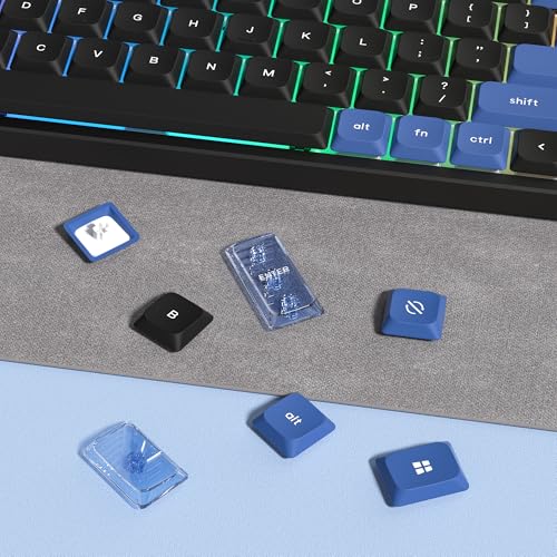 Image of dagaladoo Low Profile keycaps Set,Double Shot PBT Key caps,Black /Blue | 138-keys custom keycaps for Mechanical Keyboard 60% 65% 75% 96% 100% cherry-MX switch,TKL, Full-Sized Layout