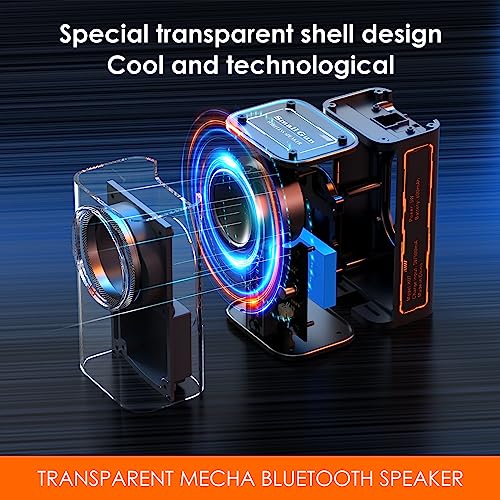 Image of Portable Bluetooth Speaker with Lights, Transparent Wireless Mini Bluetooth Speaker with TWS, Perfect Small Speaker HD Sound and Bass for Office, Home, Shower, Room, Bike, Car (Black)