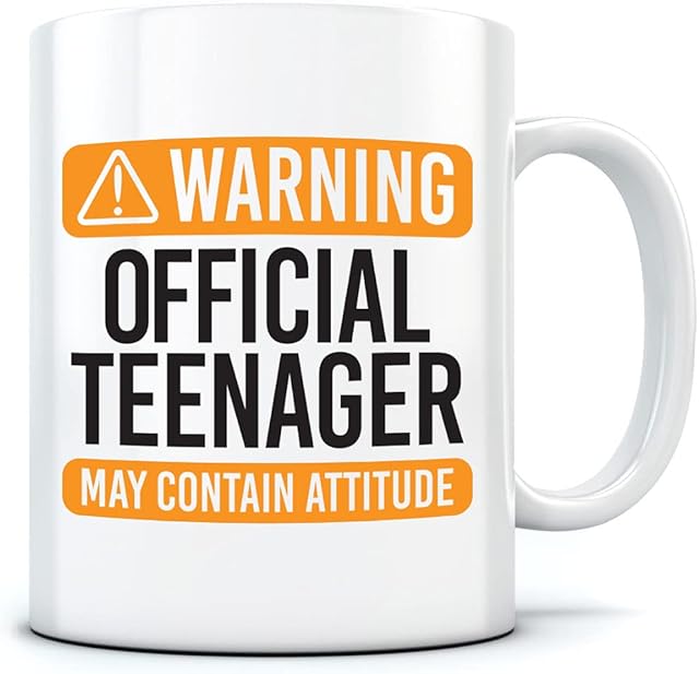 Warning Official Teenager May Contain Attitude - Cup Mug for Tea Coffee Hot Chocolate - Teen 13 Years Old 13th Birthday One Size White