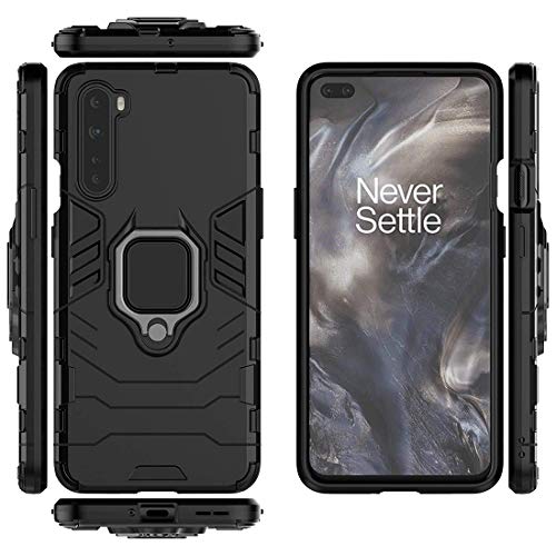 Image of Hybrid Armor Rugged Shell Back Case Cover 360 Rotating Holder Ring Grip Kickstand Metal Plate for Magnetic Car Mount Shockproof Cover for OnePlus Nord - Black