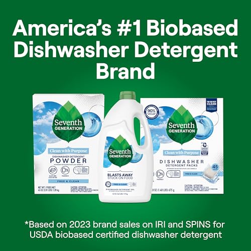 Image of Seventh Generation Free & Clear Dishwasher Detergent Gel, 42 oz, 6 Pack, Targets Grease & Stuck-On Food For A Streak-Free Finish, Fragrance Free