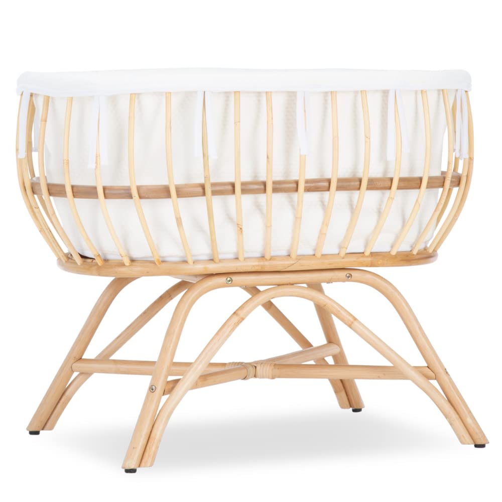 CuddleCo Aria Rattan Baby Crib and Mattress - Bedside Co-Sleeping Cradle for Newborn Suitable for 0-6 months - Mattress and Liner Included