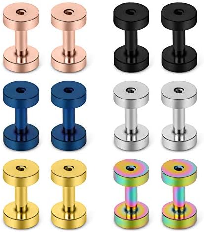 Lcolyoli Screw Fit Ear Gauges Kit Surgical Steel Tunnel Expander Earrings Earlobe Plugs Body Piercing Jewelry for Women Men 12 Pieces Set 12G Silver Rose Gold Black Blue Rainbow