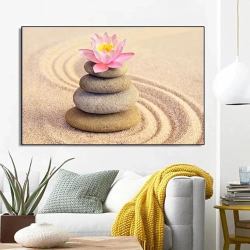 Affiche murale zen de lotus rose et galets avec cadre 60x80