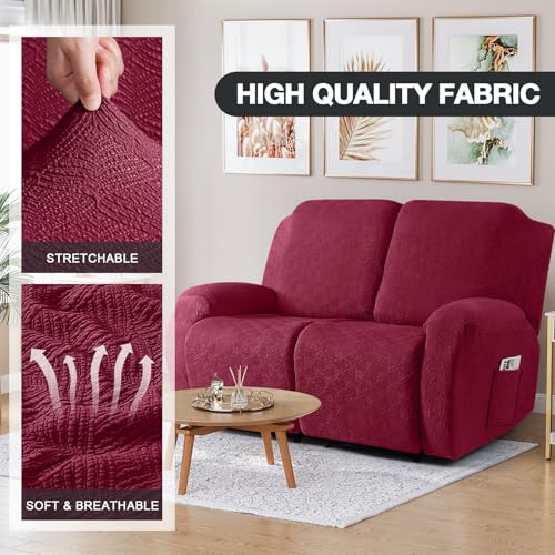 Image of Timeles Recliner Covers Recliner Loveseat Covers Reclining Couch Covers Sofa Slipcovers Stretch Soft Washable (Two-Seater, Burgundy)