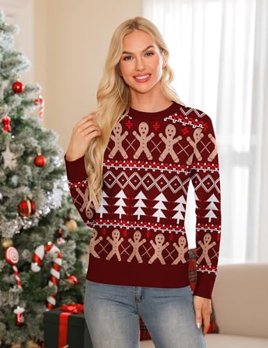 Babioboa Christmas Sweater for Men Women Snowflake Reindeer Xmas Crewneck Knitted Sweater Couple Matching Pullover Jumper Top4