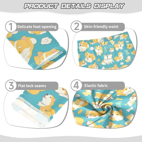 Dogs Girls' Leggings Toddler Doodles Funny Corgi Kids Yoga Pants Dance Active Tights 4T3