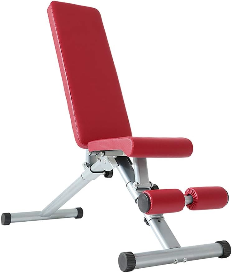 Weight Benches QFF@ Multifunctional Foldable Sit Up Bench, Multiple Gears Adjustable Abdominal Training Workout Slant Bench, Folding Dumbbell Stool, Home Sports Fitness Equipment (Red)