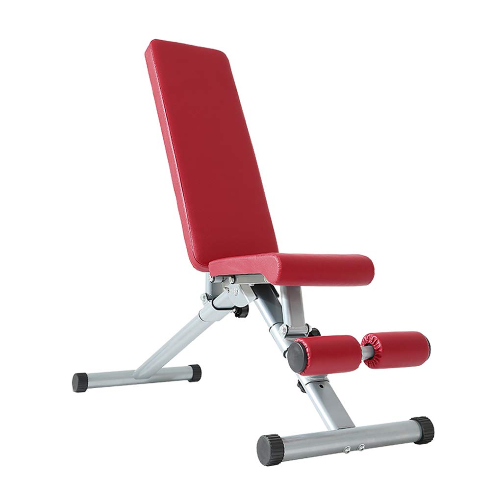 Weight Benches QFF@ Multifunctional Foldable Sit Up Bench, Multiple Gears Adjustable Abdominal Training Workout Slant Bench, Folding Dumbbell Stool, Home Sports Fitness Equipment (Red)