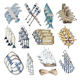 DUINIU 36 Stück Marine-Zubehör Aus Holz, Kreative Cartoon-Schiffsdekoration, Partyzubehör, Zimmer-Schlafzimmer-Dekoration.
