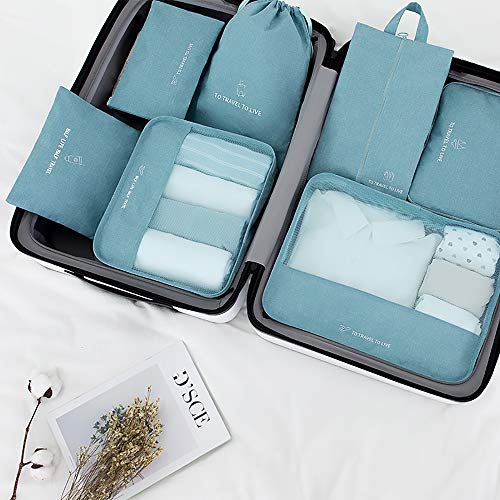 Image of Travel Storage Bag / 7 pcs Set Luggage Organizer Packing Cubes,Compression Pouch, 2019, Light Blue