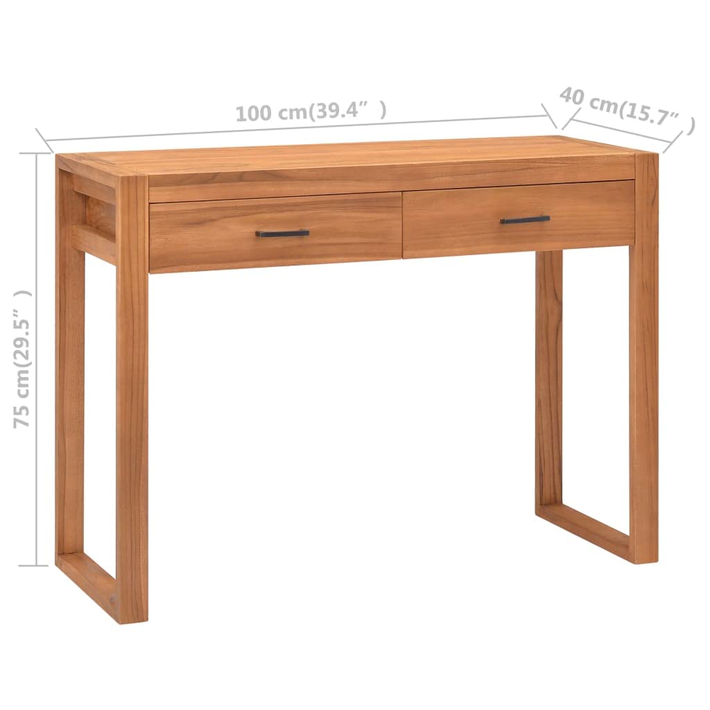 Scrivania con 2 cassetti in legno di teak, 100 x 40 x 75 cm, robusta struttura in legno, spazio per ufficio e casa, versatile, adatta come tavolo per computer e lavoro