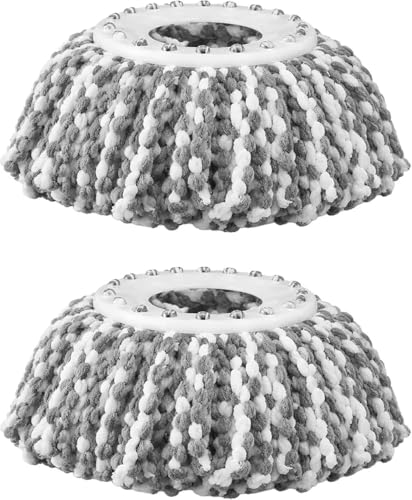 Image of Microfiber Spin Mop Head Replacement Refills, 360 Rotating, Super Absorbent, Deep Cleaning Fibers, 125g Each, Pack of 2 (Gray)