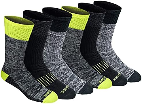 Dickies Men's Dri-tech Moisture Control Crew Socks Multipack, Hi-Vis Yellow Black (6 Pairs), Shoe Size: 12-15