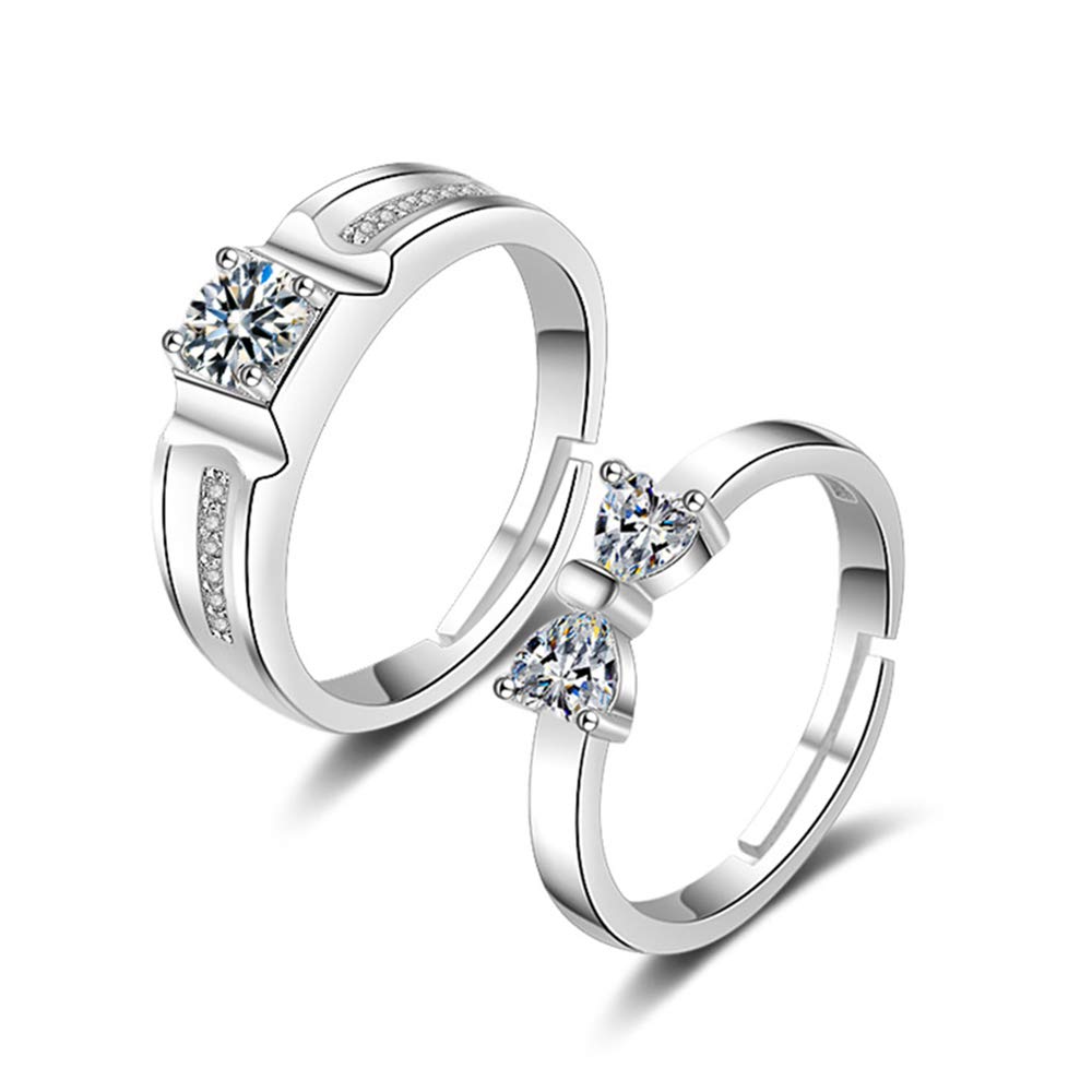 925 Zilver Een paar ringen Micro Zirkoon Opening Trouwringen Voor Vrouwen & Mannen Engagement