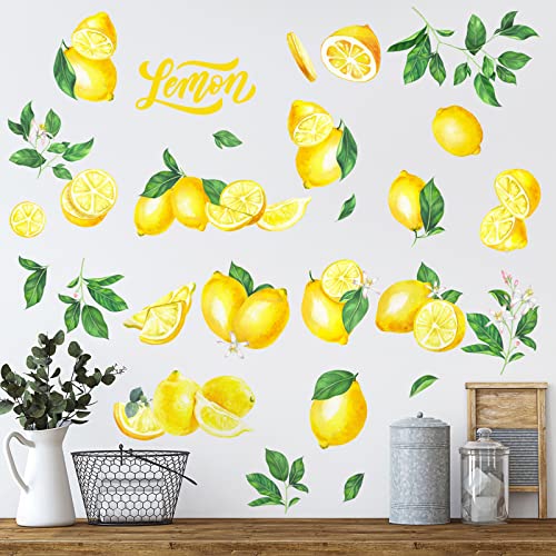 Epakh 41 Pieces Lemon Wall Stickers Apple Cherry Strawberry Fruit Stickers Peel and Stick Wall Decor for Kitchen Cabinet Window Country Restaurant Dining Room Decor(Lemon)