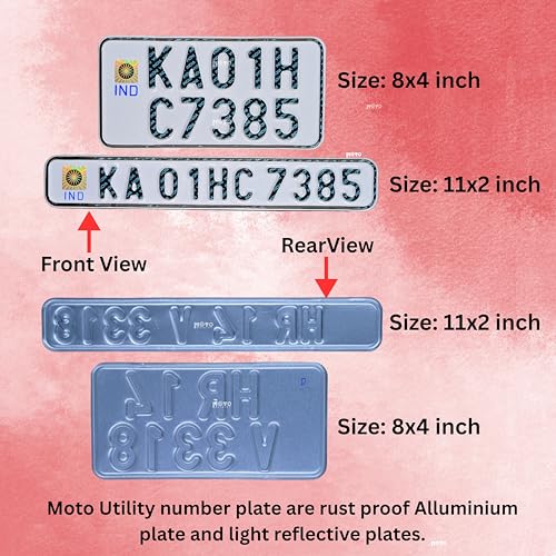 Image of Moto Utility Bike Number Plate & Frame Set | Premium Aluminium Plate with Frame | Customizable | Radium White Reflective Finish | Suitable for Motorcycles | Fancy Use | 1 Year Warranty