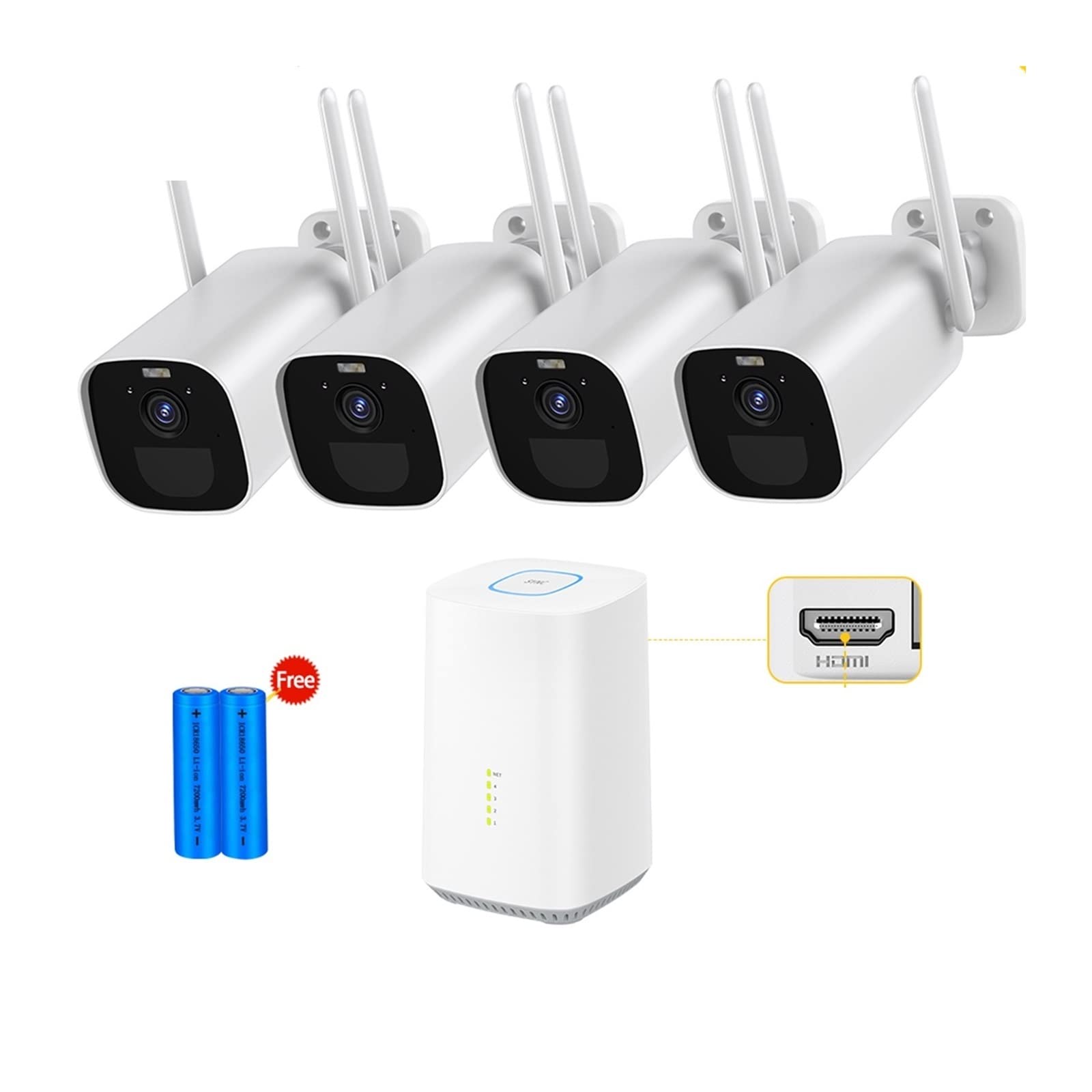 Camera Surveillance, Caméra balle extérieure Surveillance vidéo sans fil CCTV Kits de système de sécurité à domicile construit dans une batterie Recharable de 5200 mAh 3MP ,Sécurité, Antivol(4 Cams 12