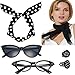 Seawhisper Rockabilly Accessoires Damen 50er Jahre Kostüme Frauen 1950er Jahre Zubehör Set Schwarz Halstuch Nickituch Katze Brille Ohrringe Haarband